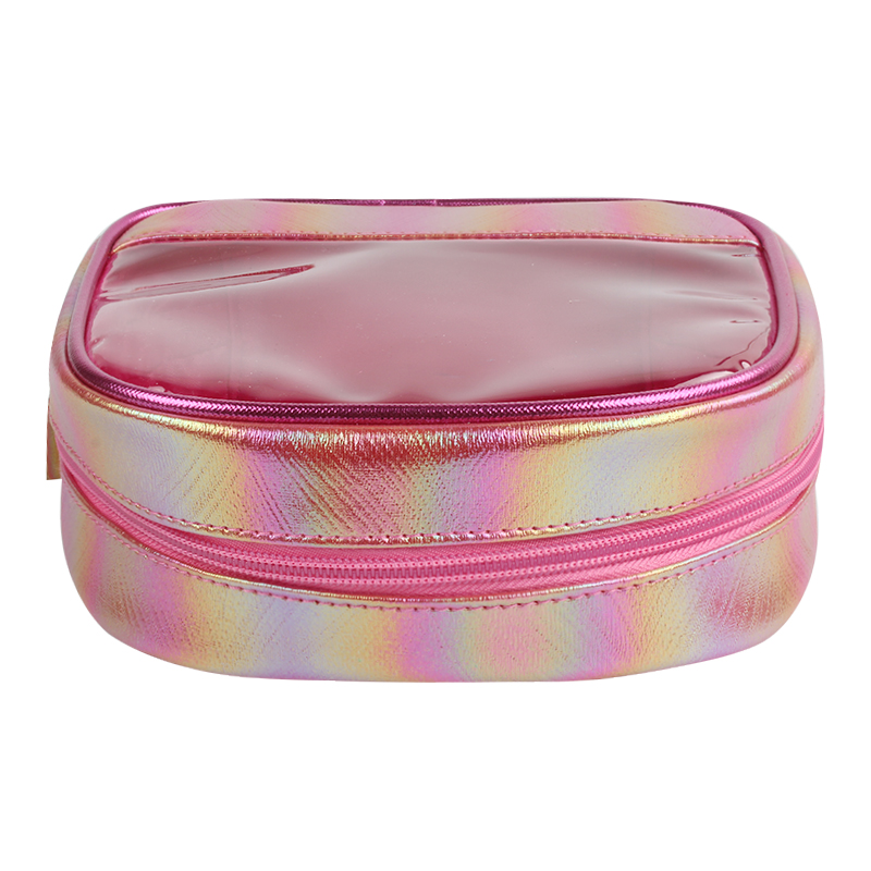 Shiny Metal PU With Clear PVC Cosmetic Bag 