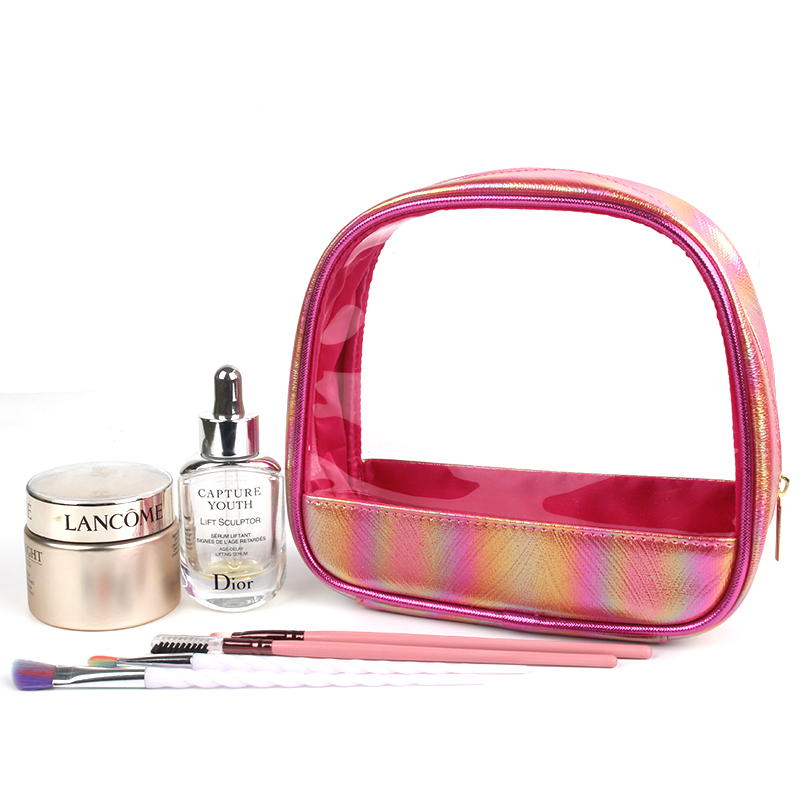 Shiny Metal PU With Clear PVC Cosmetic Bag 