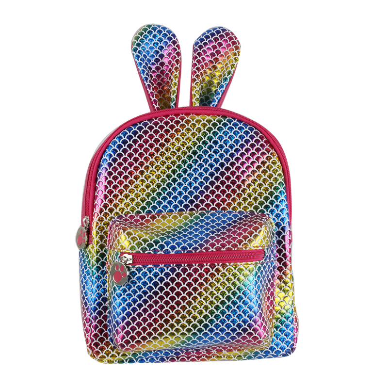 Kawaii Kids Rabbit Ear Design Backpack Colorful PU Waterproof Girl School Backpack 