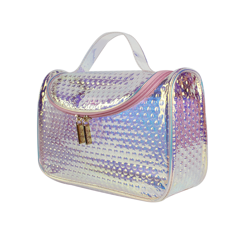 Hot Selling Portable Holographic PVC Cosmetic Bag Beauty Travel Gift Bag Custom Makeup Bag 