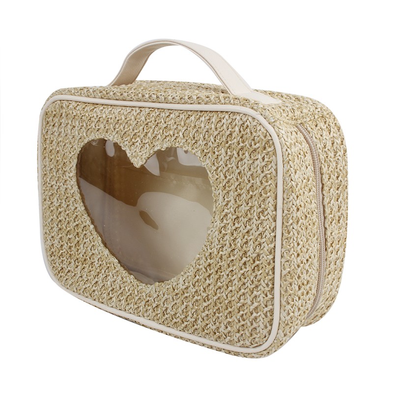 Handwoven rattan material Eco friendly loveing heart cosmeic bag set