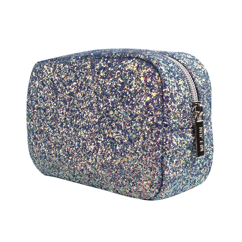 New Arrival Blue Shiny Makeup Pouch Luxury Glitter Travel Cosmetic Bag Cases