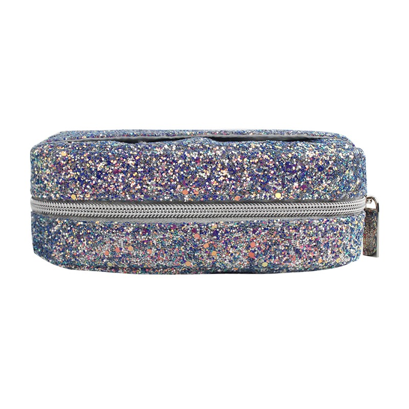 New Arrival Blue Shiny Makeup Pouch Luxury Glitter Travel Cosmetic Bag Cases