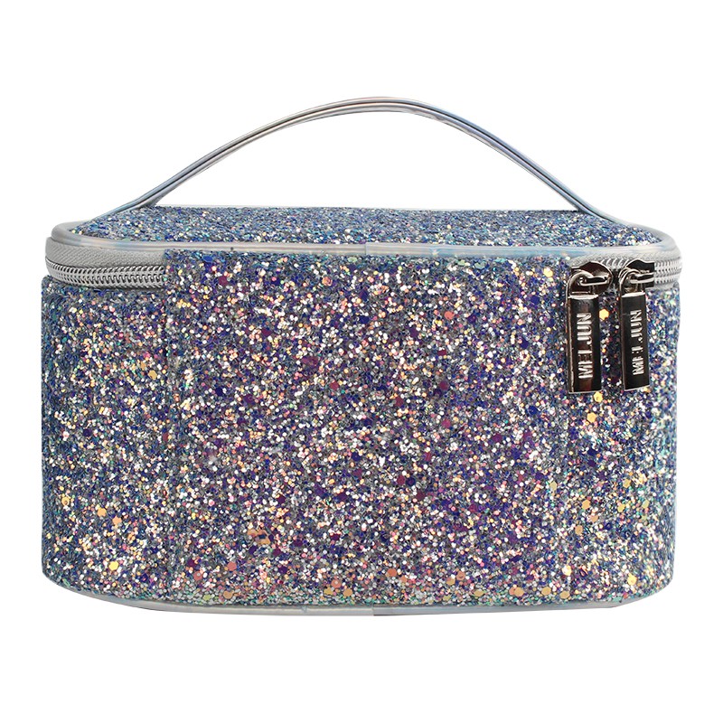 New Arrival Blue Shiny Makeup Pouch Luxury Glitter Travel Cosmetic Bag Cases