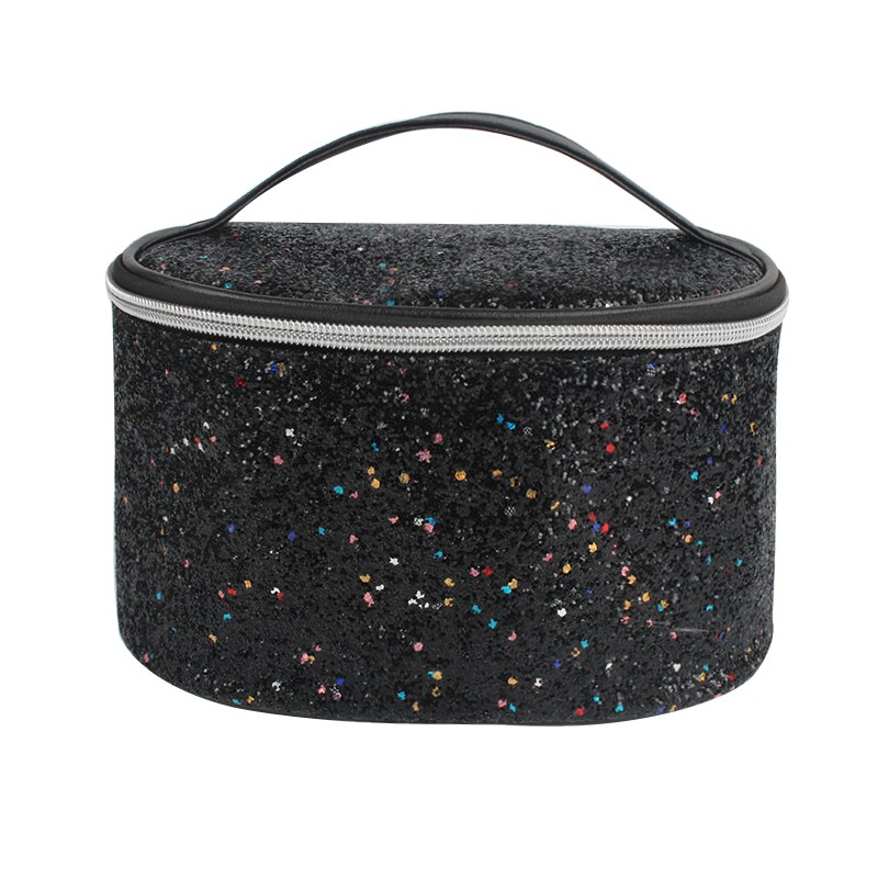 Excellent Quality Promotional glitter cosmetic bag LOGO Customized Luxury reusable makeup bag with ribbon handle