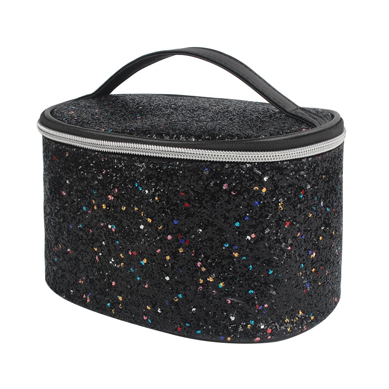 Excellent Quality Promotional glitter cosmetic bag LOGO Customized Luxury reusable makeup bag with ribbon handle