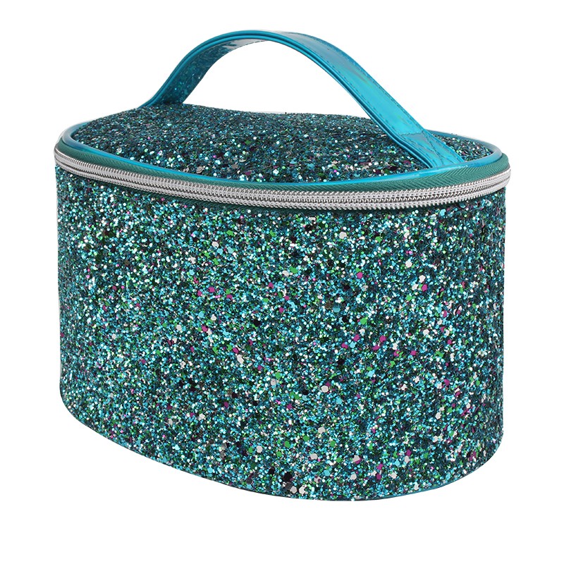 Excellent Quality Promotional glitter cosmetic bag LOGO Customized Luxury reusable makeup bag with ribbon handle