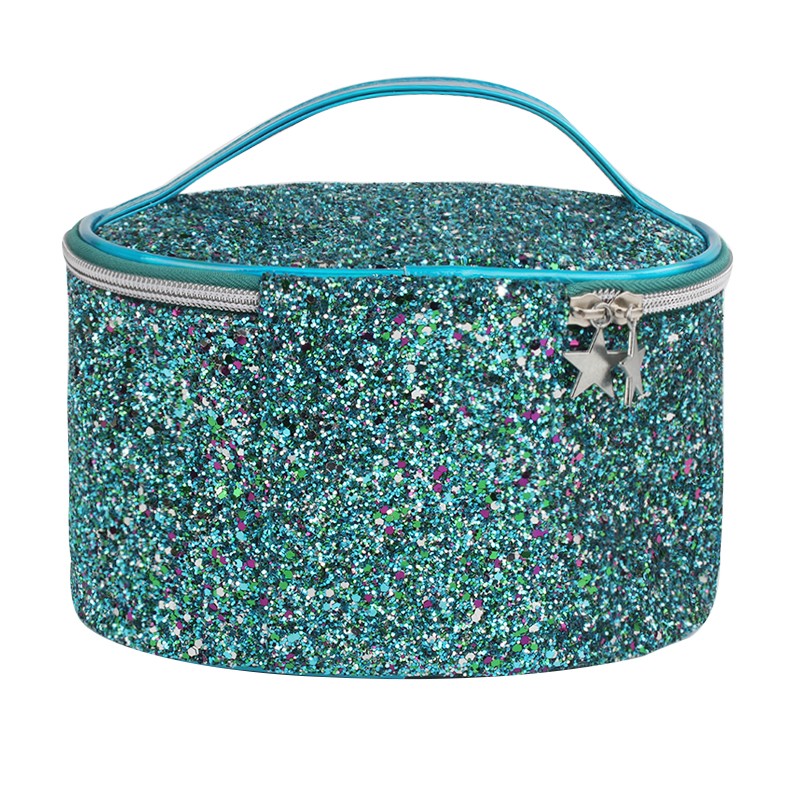 Excellent Quality Promotional glitter cosmetic bag LOGO Customized Luxury reusable makeup bag with ribbon handle