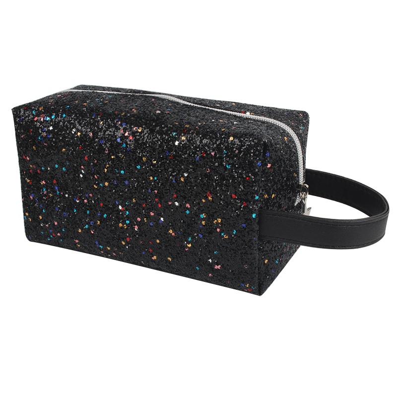 Excellent Quality Promotional glitter cosmetic bag LOGO Customized Luxury reusable makeup bag with ribbon handle