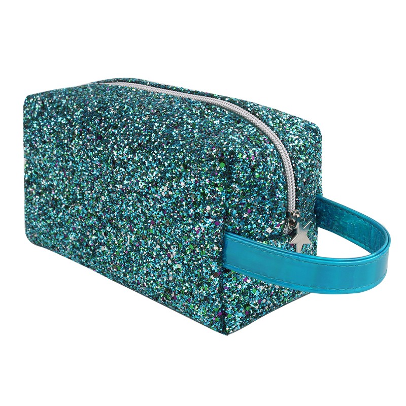 Excellent Quality Promotional glitter cosmetic bag LOGO Customized Luxury reusable makeup bag with ribbon handle