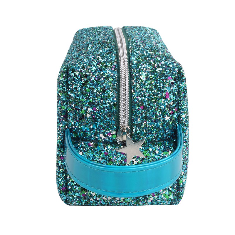 Excellent Quality Promotional glitter cosmetic bag LOGO Customized Luxury reusable makeup bag with ribbon handle