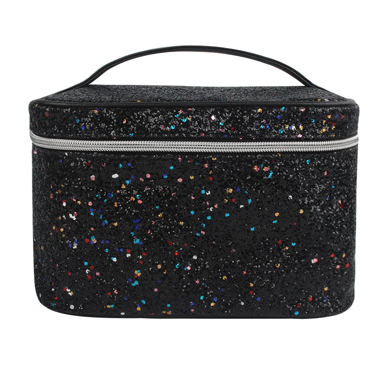 Excellent Quality Promotional glitter cosmetic bag LOGO Customized Luxury reusable makeup bag with ribbon handle