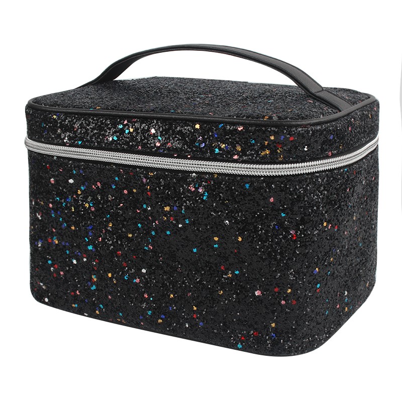 Excellent Quality Promotional glitter cosmetic bag LOGO Customized Luxury reusable makeup bag with ribbon handle