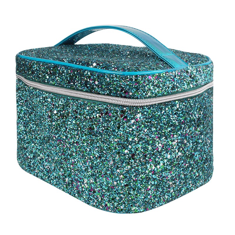 Excellent Quality Promotional glitter cosmetic bag LOGO Customized Luxury reusable makeup bag with ribbon handle