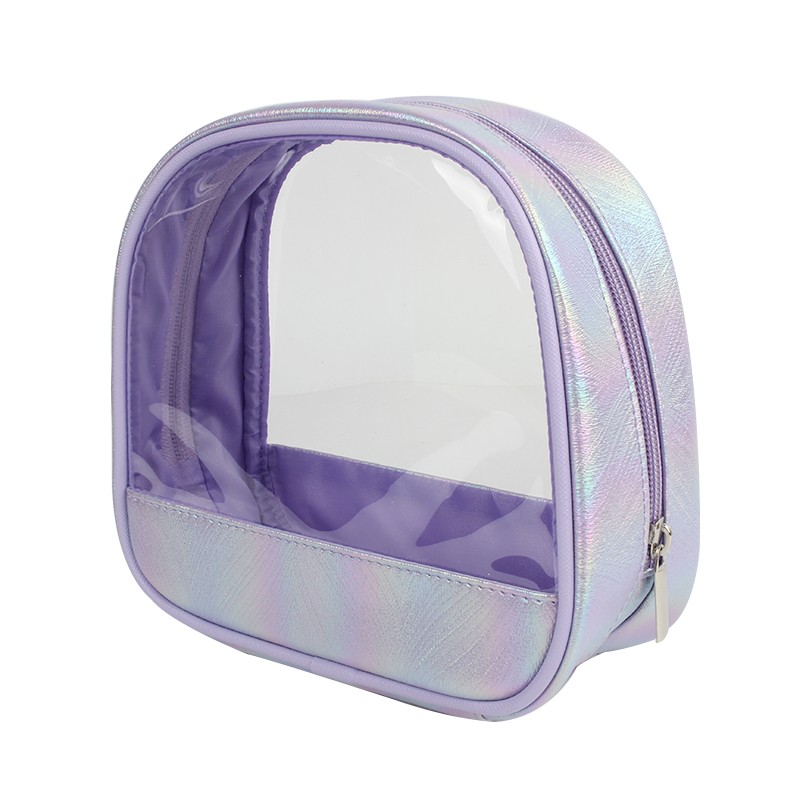 Shiny Metal PU With Clear PVC Cosmetic Bag