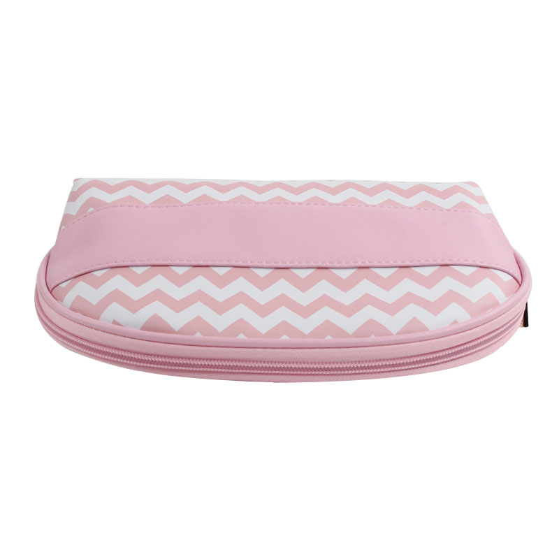 2020 Newest Classic Wavy Line Pink PU Travel Toiletry Women's Mini Cosmetic Bag