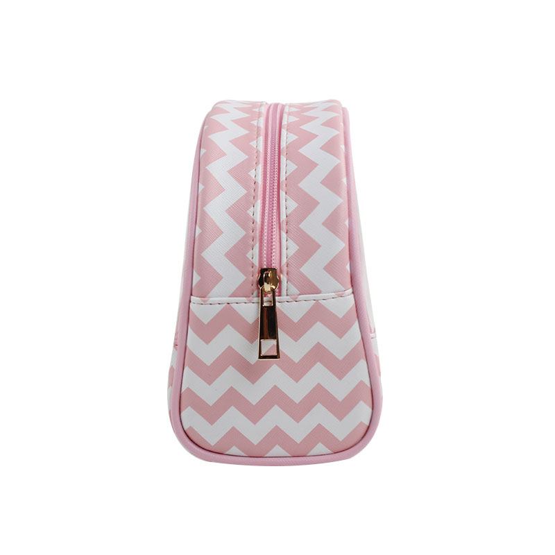 2020 Newest Classic Wavy Line Pink PU Travel Toiletry Women's Mini Cosmetic Bag