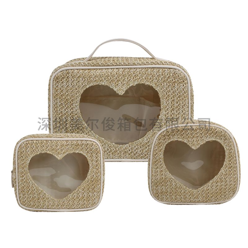 Handwoven rattan material Eco friendly loveing heart cosmeic bag set