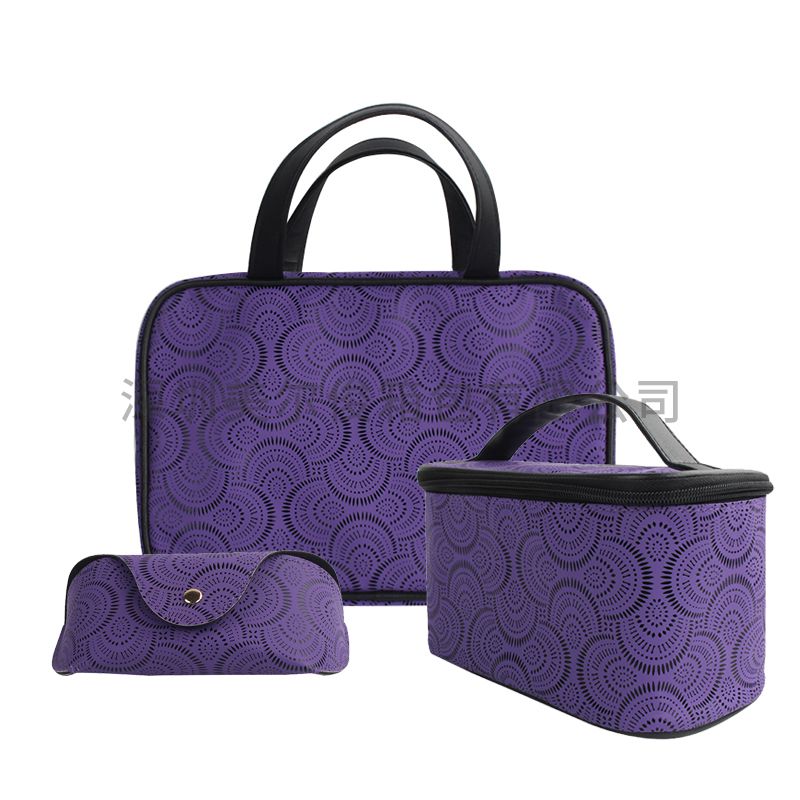 Wholesale Custom PU Leather Costometic Bag For Women 3 Pcs Set Zipper Makeup Bag