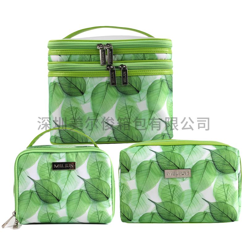 NEW Fashion Leaf Design Polyester 3 pieces  Cosmetic Bag Set For travel 