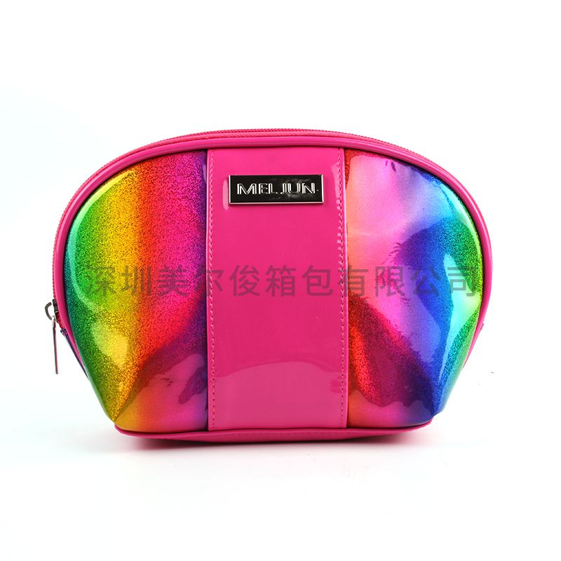 Wholesale Iridescence PVC Makeup Organizer Bags Custom Metal LOGO Zipper Cosmetic Bags 