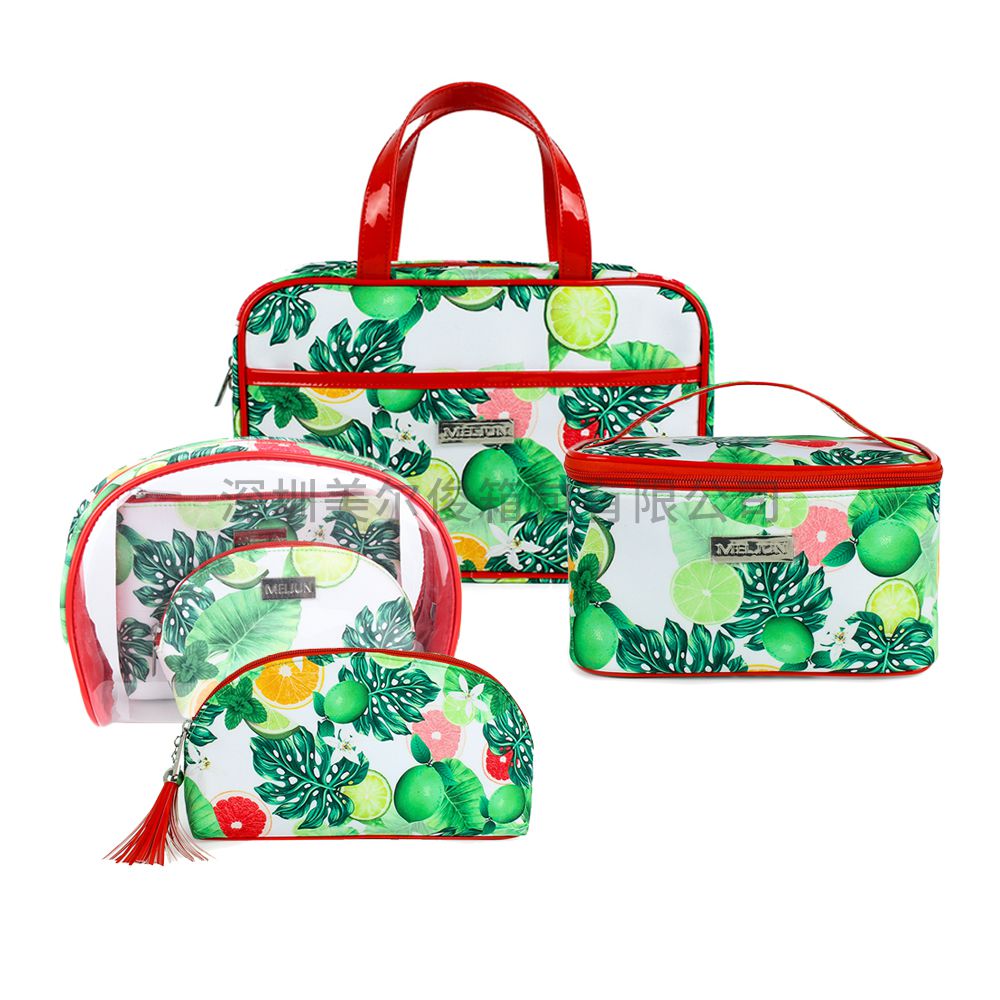2020 New Trend Custom Polyester Print And Pattern Handle Cosmetic Bag Set Fruit Design Makeup Beauty bag case 