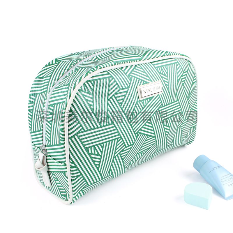 High Quality Green Stripe PU Leather Cosmetic Bag Set Vanity Bag Hot Sale Private Label Makeup Bag 
