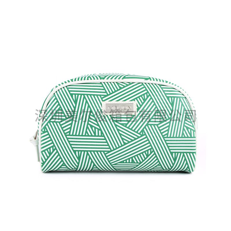 High Quality Green Stripe PU Leather Cosmetic Bag Set Vanity Bag Hot Sale Private Label Makeup Bag 