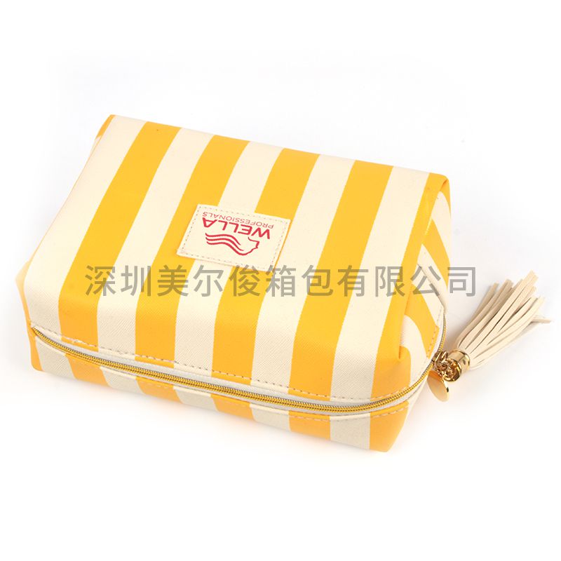 Custom Strip Toiletry Bag Waterproof PU Cosmetic Bag Fashion Tassel Makeup Travel Pouch 