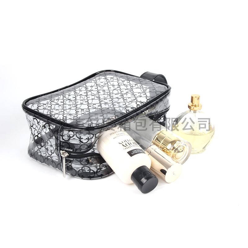 Custom Printed Transparency PVC Cosmetic Bag Black Zipper Clear Makeup Bag 
