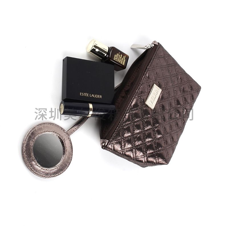Luxury Pearly Lustre PU Leather Cosmetic Bag Mini Makeup Bag with Makeup Mirror For Travel Pouch 