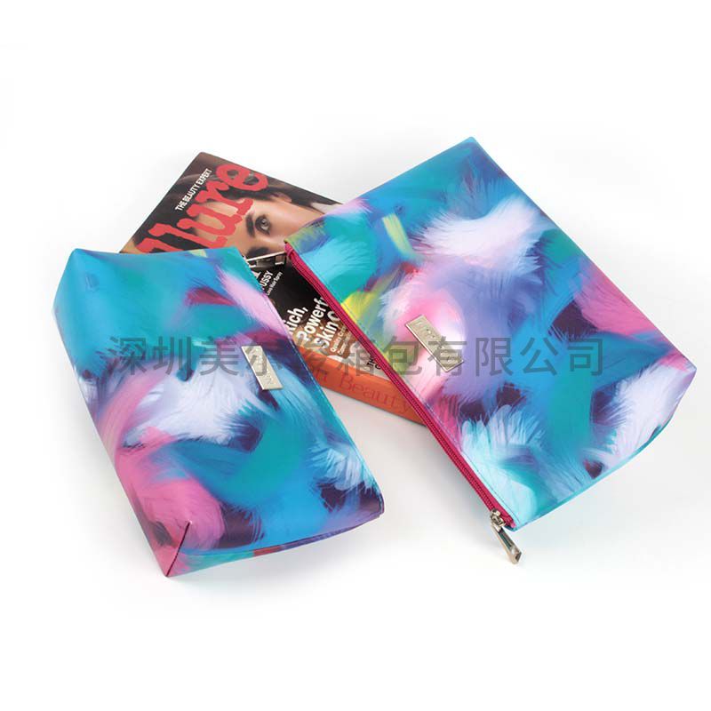 Fashion lady Color feather digital printing cosmetic makeup bag 