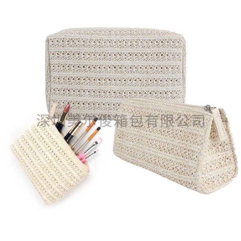 Solid Color Makeup Bags Cases Eco friendly Straw Cosmetic Bag Promotion Gifi wholesales