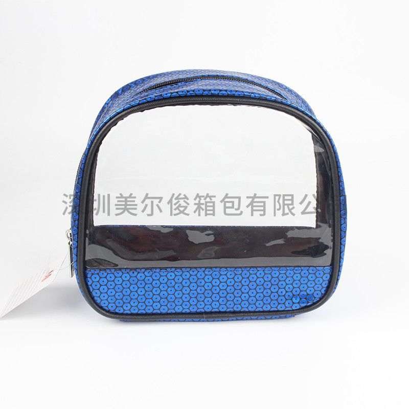 New Material Sequin PU Cosmetic Bag Fashion Blue Portable Makeup Pouc