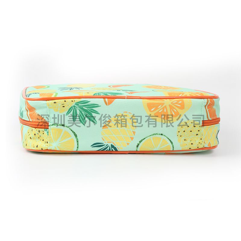 Tropical Fruit Pattern Design Carry Cosmetic Bag With Lifting Yoke PVC Lining Waterproof Travel Makeup Bag