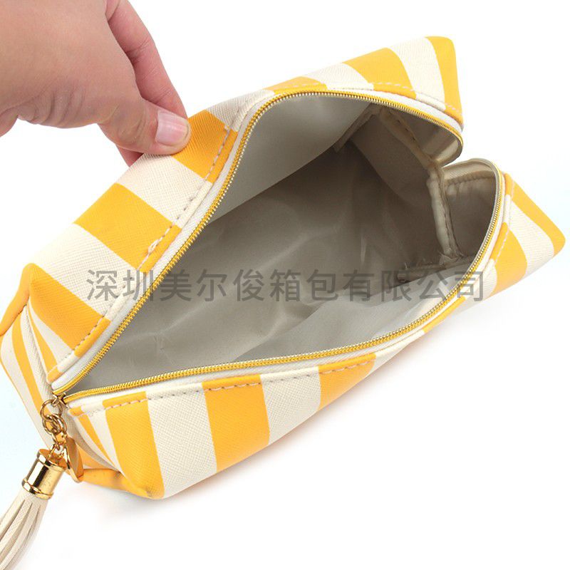 Custom Strip Toiletry Bag Waterproof PU Cosmetic Bag Fashion Tassel Makeup Travel Pouch